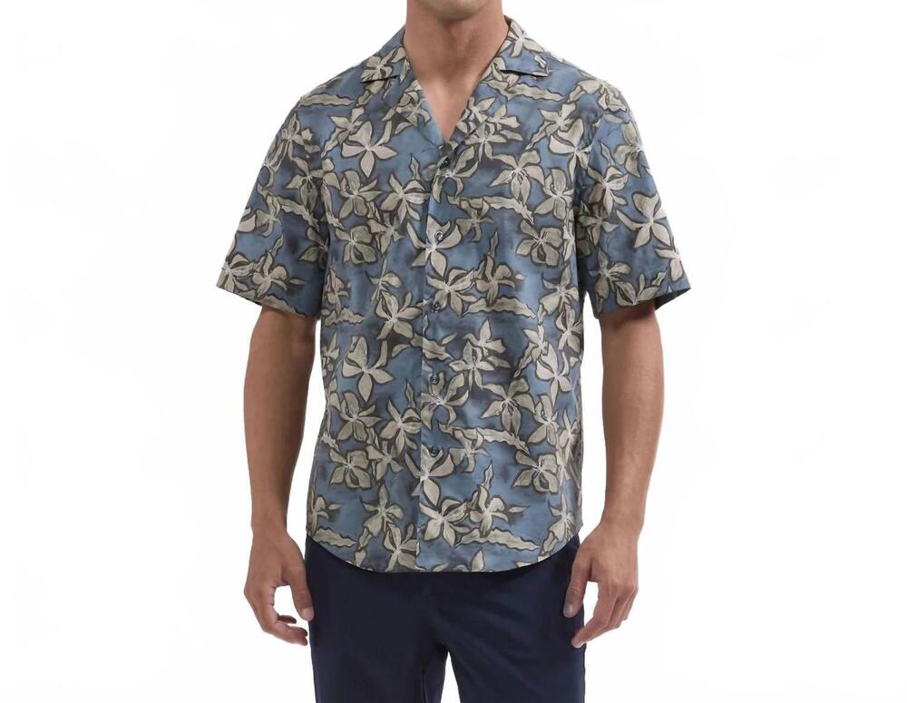 NEW BUGATCHI UOMO jackson floral camp shirt in cobalt
